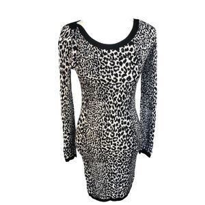 New French Connection Sexy Bodycon Long Sleeve Leopard Print Knit‎ Mini Dress 10